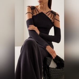 NEW NWT Jonathan Simkhai S Payten macrame black knit rib Maxidress
